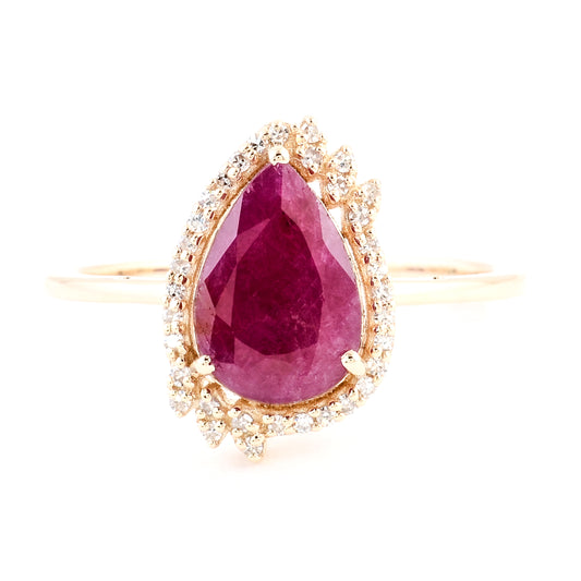 2.14 Ct Pear Mixed Cut Natural Corundum Ruby 14K Gold Ring