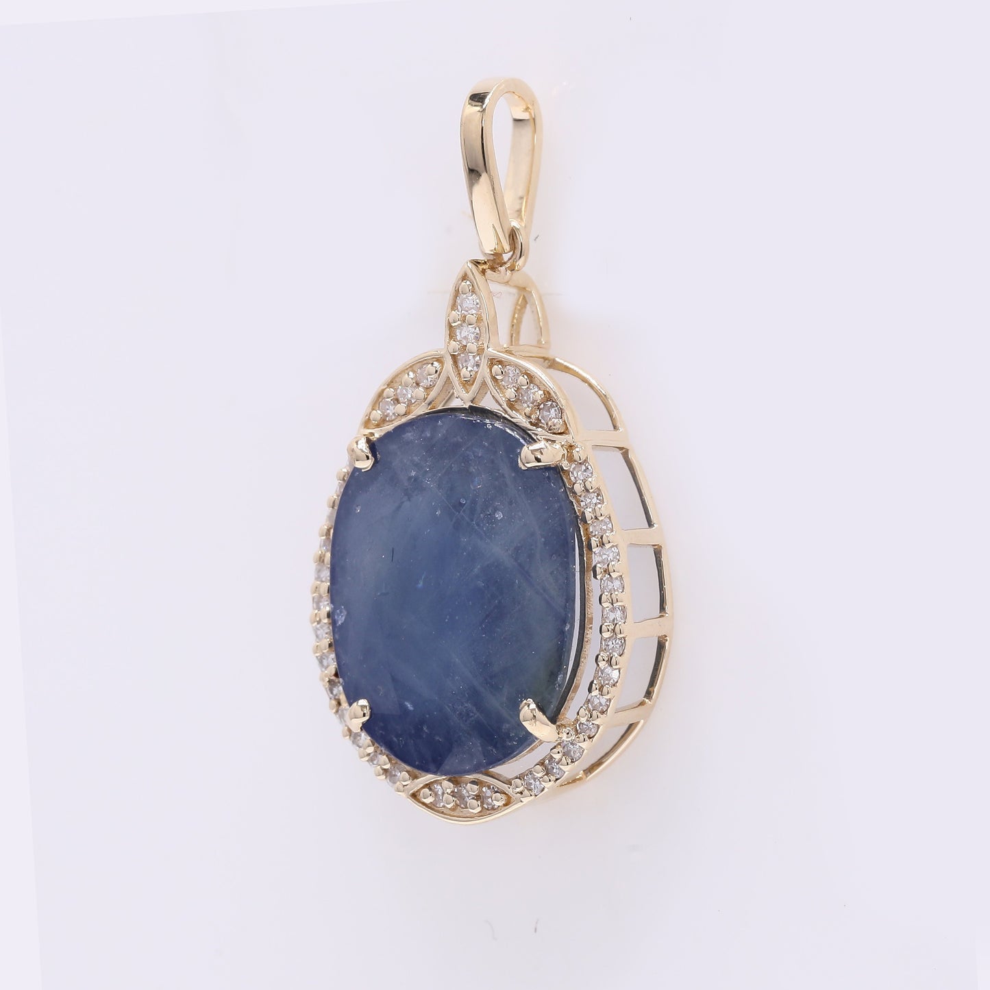 6.97 Ct Oval Mixed Cut Natural Sapphire 14K Gold Pendant