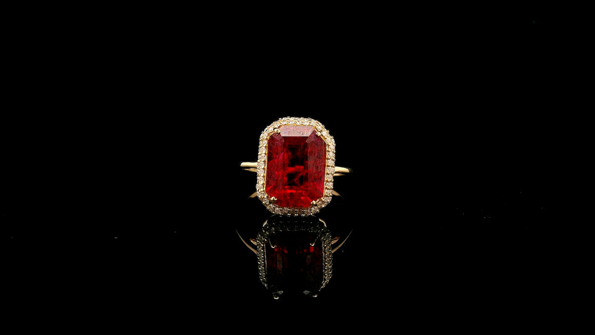5.17 Ct Octagon Lab Grown Ruby 14K Gold Ring