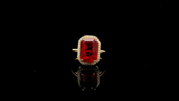 5.17 Ct Octagon Lab Grown Ruby 14K Gold Ring