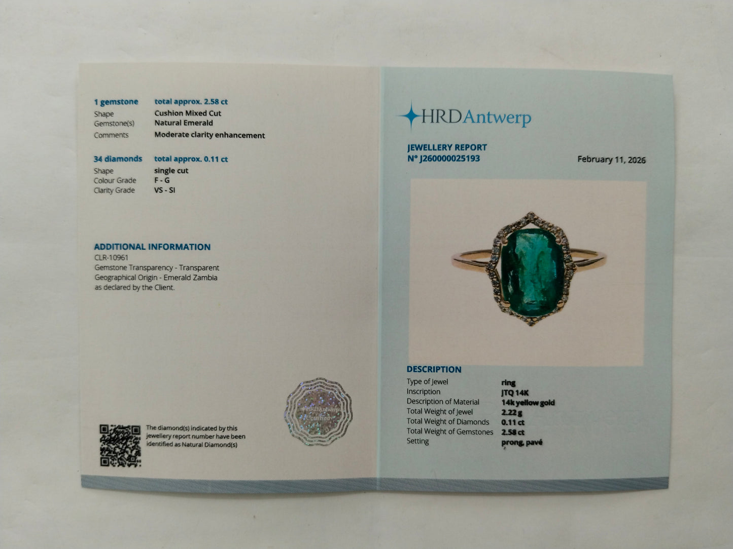 2.69 Ct Cushion Mixed Cut Natural Emerald 14K Gold Ring