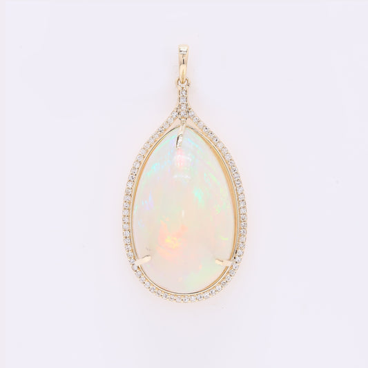 21.61 Ct Pear Cabochon Natural Opal 14K Gold Pendant