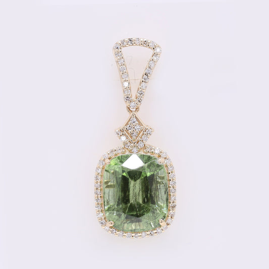 5.26 Ct Cushion Mixed Cut Natural Peridot 14K Gold Pendant