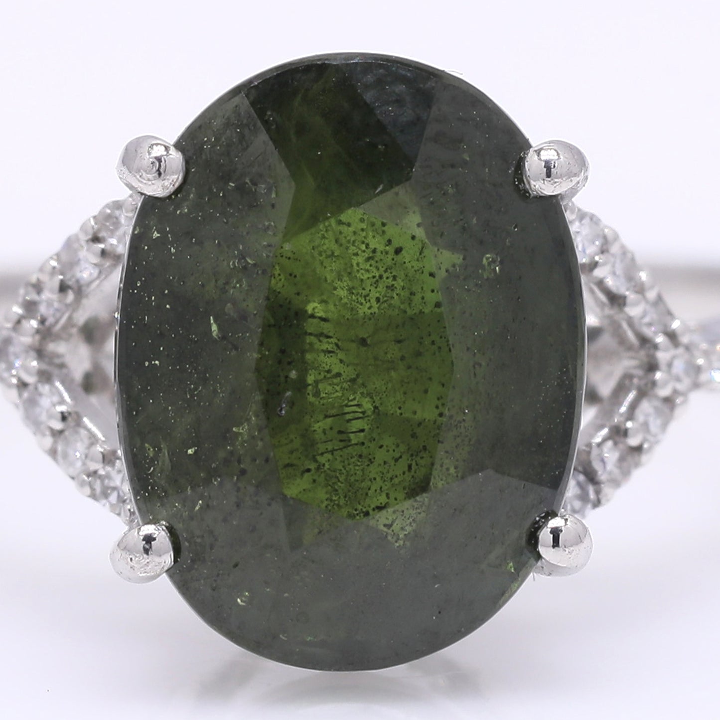 5.29 Ct Oval Mixed Cut Natural Green Sapphire 950 Platinum Ring