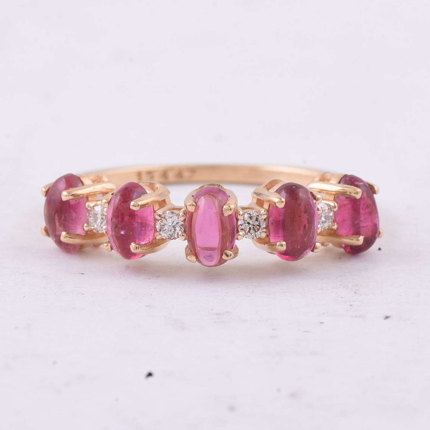 1.70 Ct Oval Cabochon Cut Natural Pink Tourmaline 14K Gold Ring