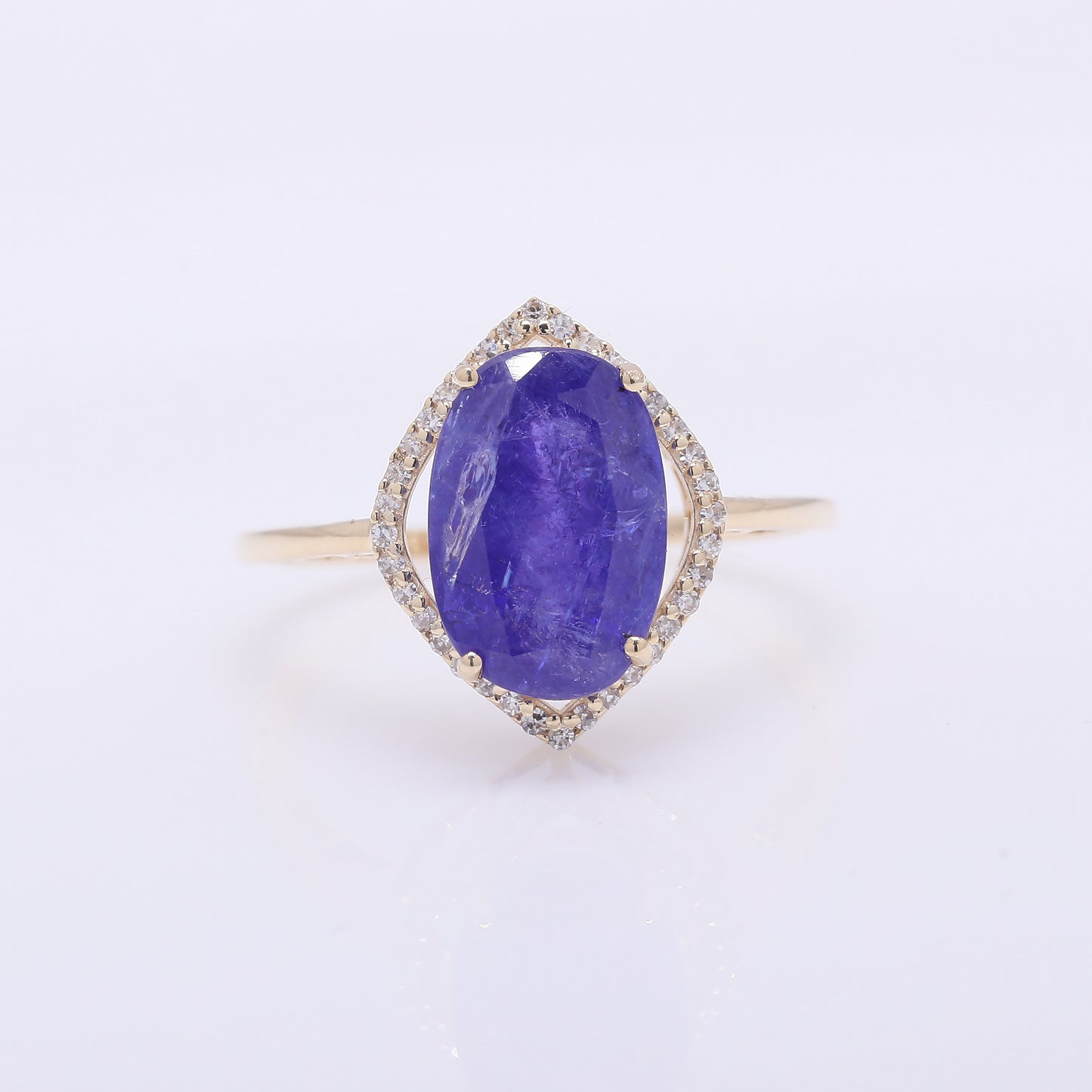 4.31 Ct Oval Mixed Cut Natural Tanzanite 14K Gold Ring