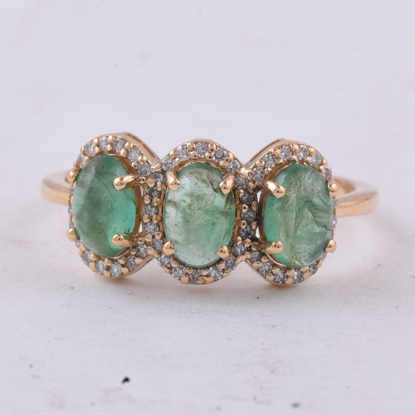 1.41 Ct Oval Cabochon Cut Natural Emerald 14K Gold Ring