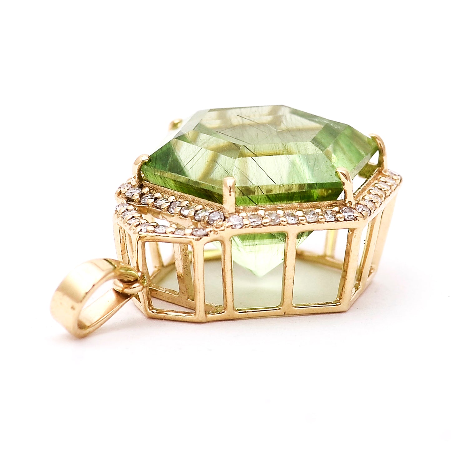 7.73 Ct Hexagon Natural Eridot 14K Gold Pendant