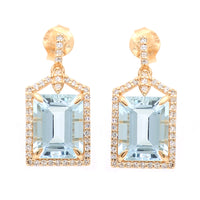 4.81 Ct Octagon Step Cut Natural Aquamarine 14K Gold Earrings