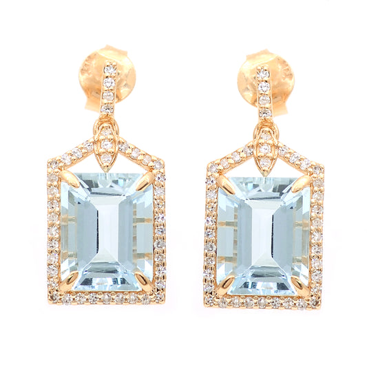 4.81 Ct Octagon Step Cut Natural Aquamarine 14K Gold Earrings