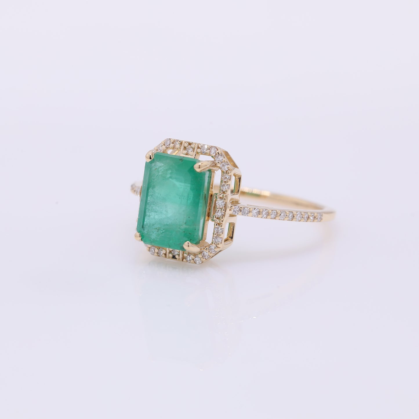 2.75 Ct Octagon Step Cut Natural Emerald 14K Gold Ring