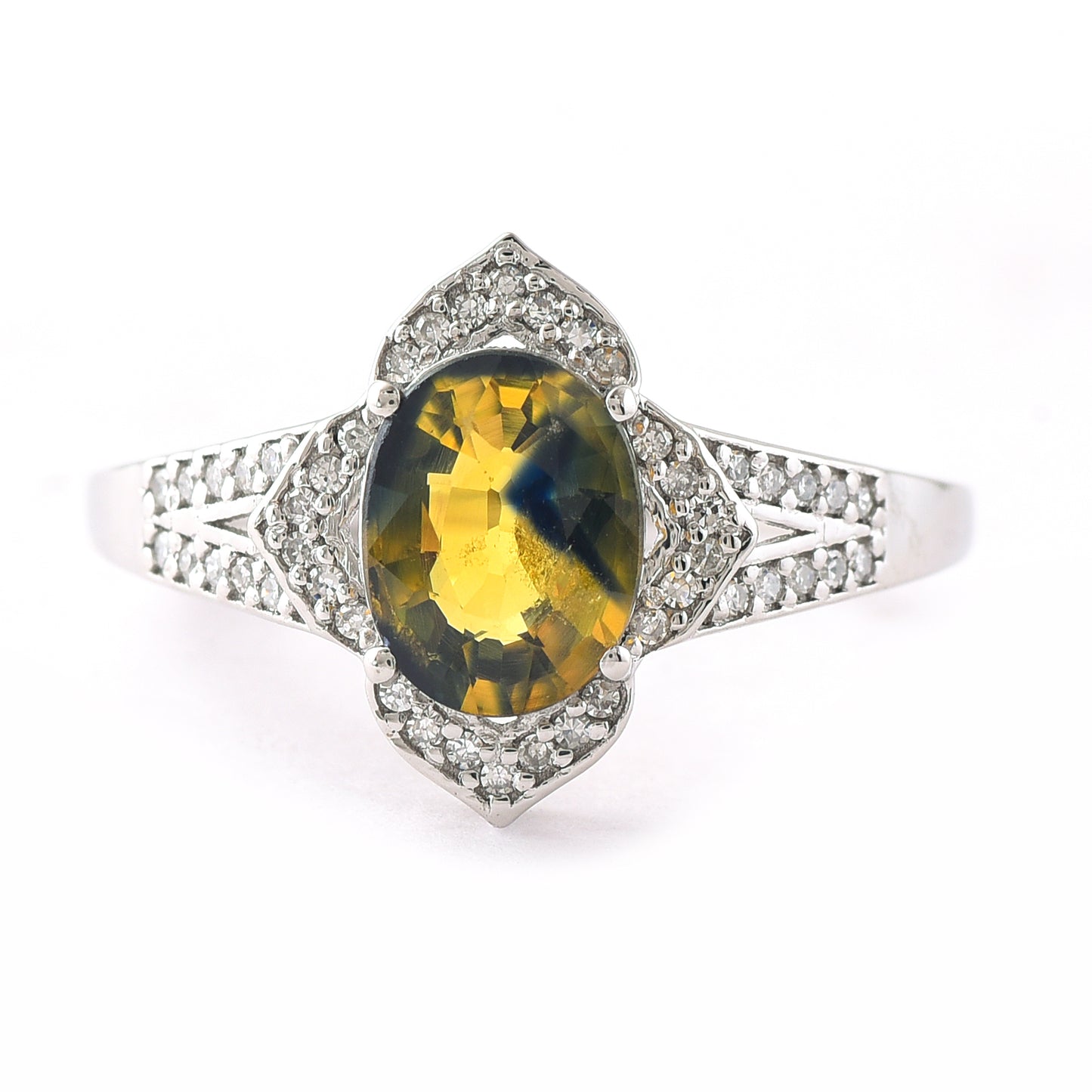 2.02 Ct Oval Mixed Cut Natural Bi-Coloured Sapphire 950 Platinum Ring