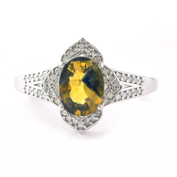 2.02 Ct Oval Mixed Cut Natural Bi-Coloured Sapphire 950 Platinum Ring