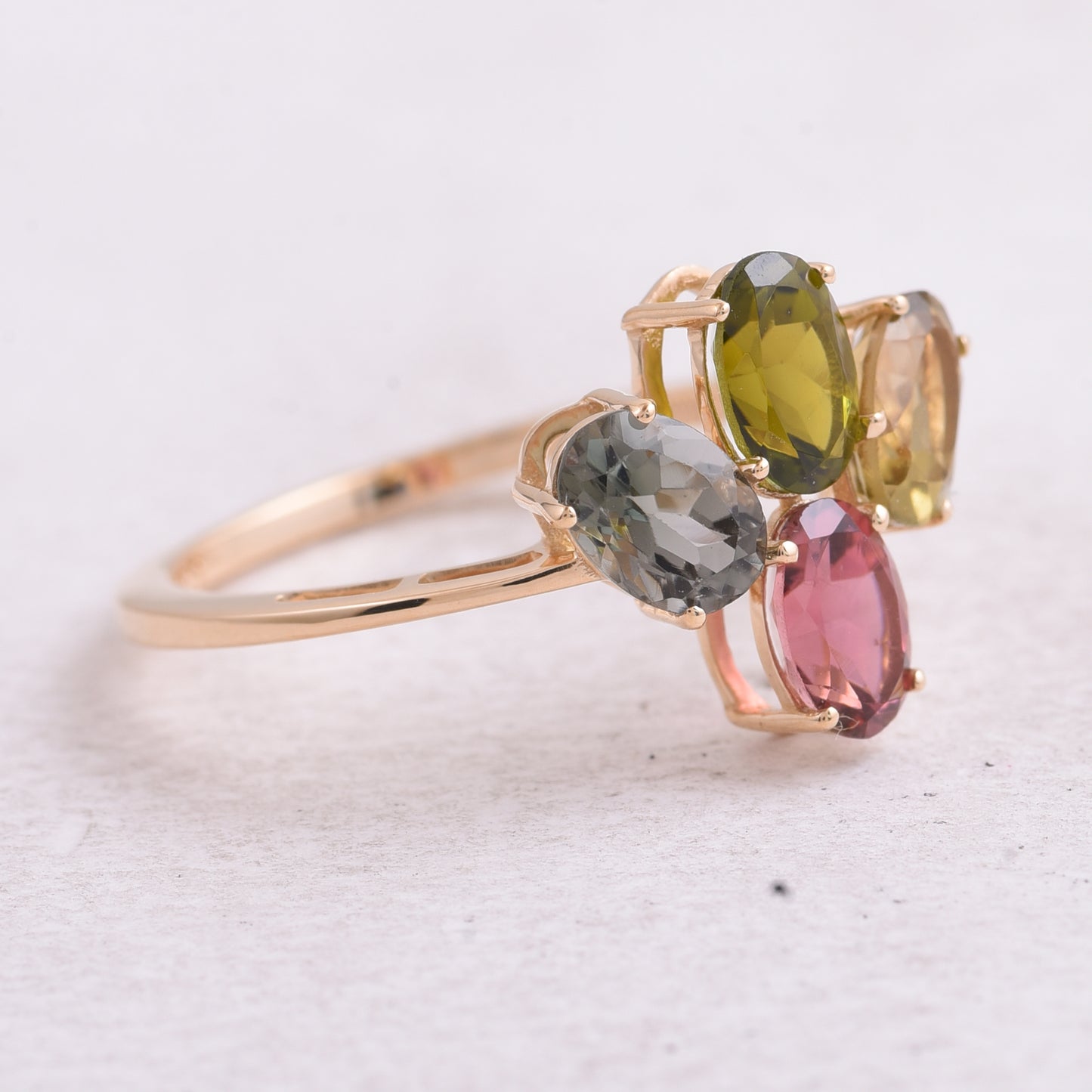 2.13 Ct Oval Natural Multi-Coloured Tourmaline 14K Gold Ring