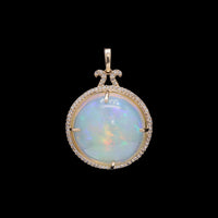 18.33 Ct Round Cabochon Natural Opal 14K Gold Pendant