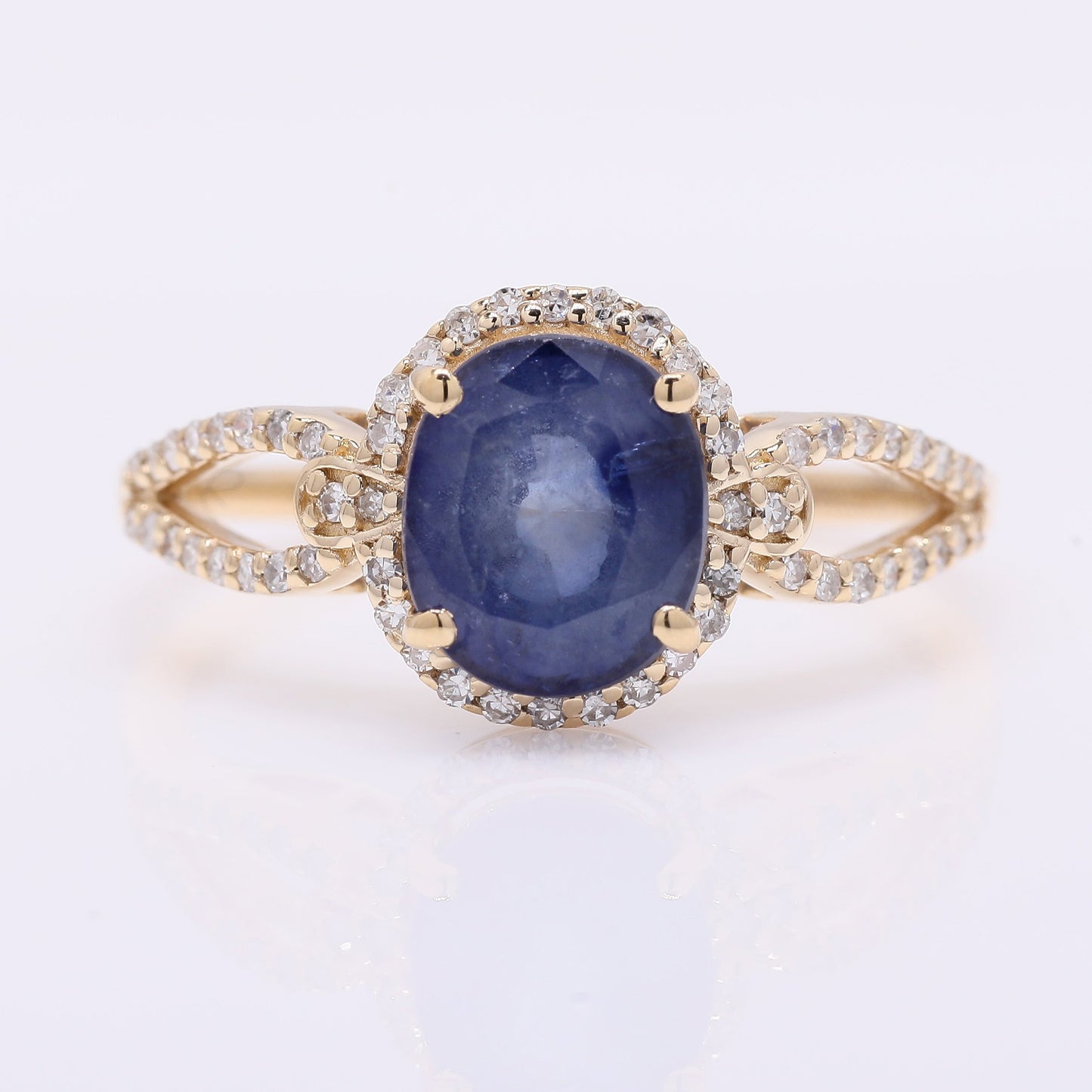 2.58 Ct Oval Mixed Cut Natural Sapphire 14K Gold Ring