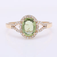 1.29 Ct Oval Mixed Cut Natural Green Sapphire 14K Gold Ring