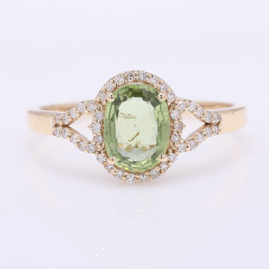 1.29 Ct Oval Mixed Cut Natural Green Sapphire 14K Gold Ring