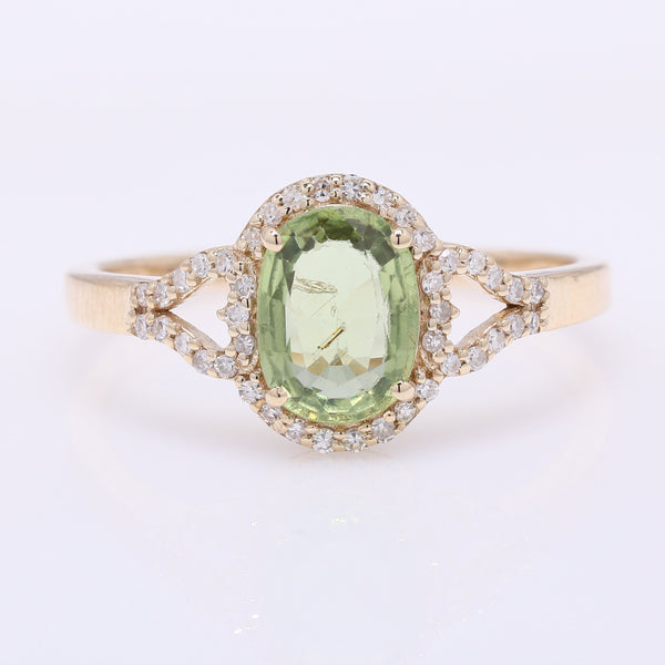 1.29 Ct Oval Mixed Cut Natural Green Sapphire 14K Gold Ring