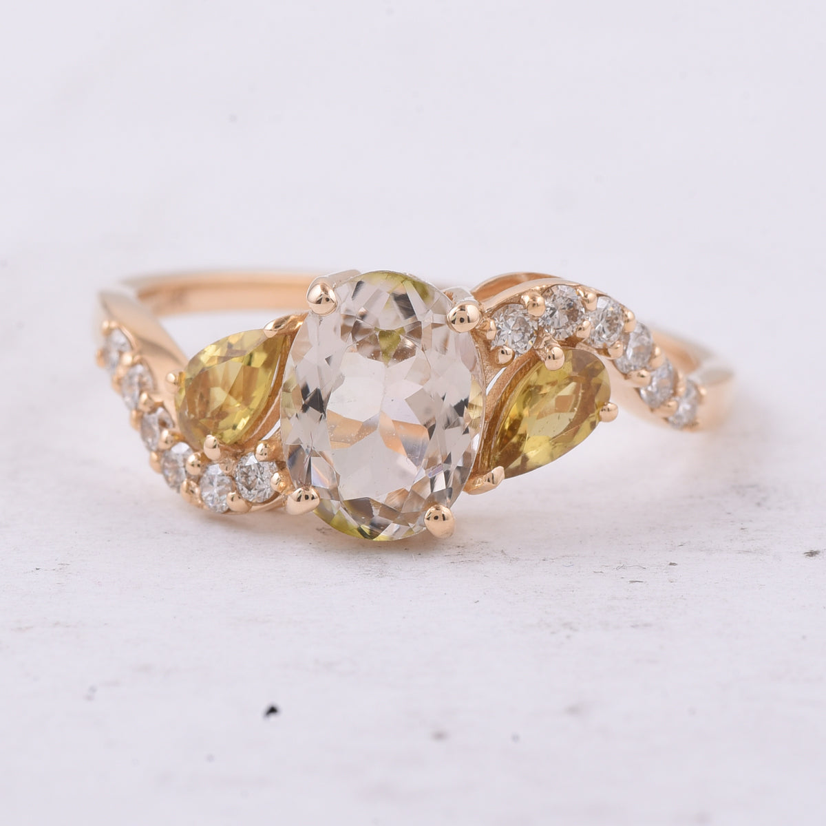 1.76 Ct Pear, Oval Natural Multi-Coloured Tourmaline 14K Gold Ring