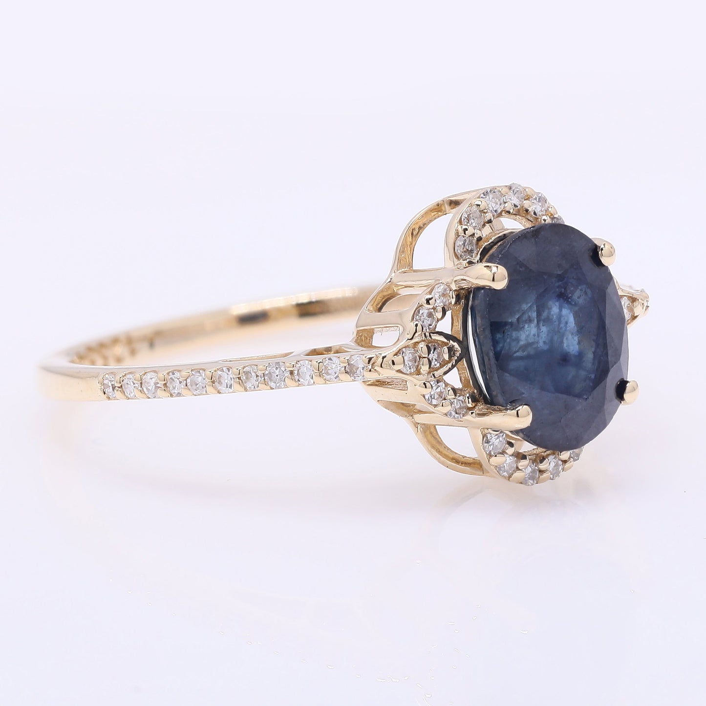 2.24 Ct Oval Mixed Cut Natural Sapphire 14K Gold Ring