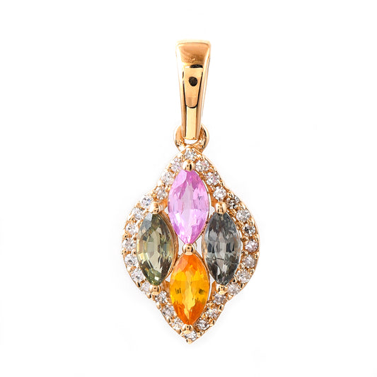 1.04 Ct Marquise Mixed Cut Natural Multi-Coloured Sapphire 14K Gold Pendant