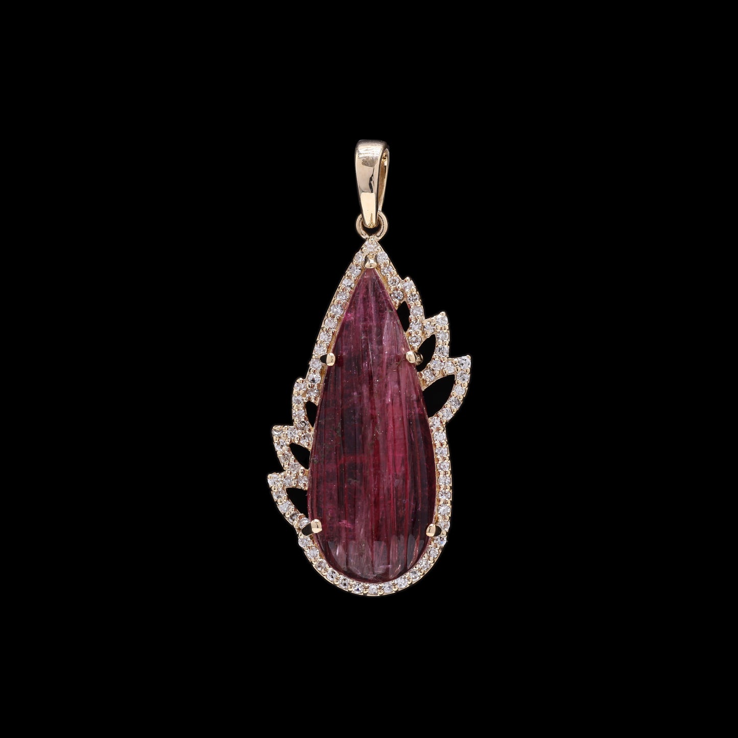 5.46 Ct Pear Carving Natural Pink Tourmaline 14K Gold Pendant