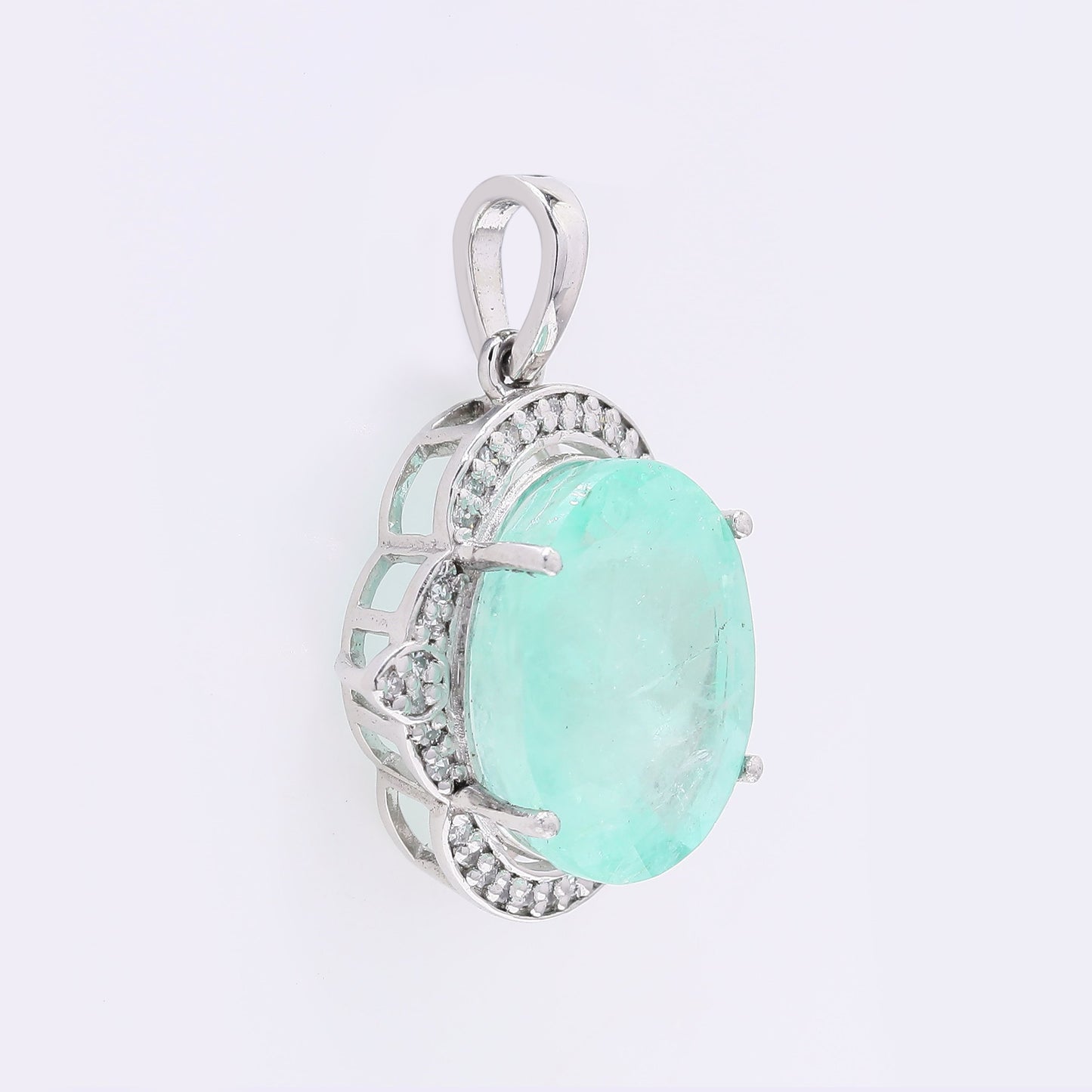 6.62 Ct Oval Mixed Cut Natural Emerald 950 Platinum Pendant