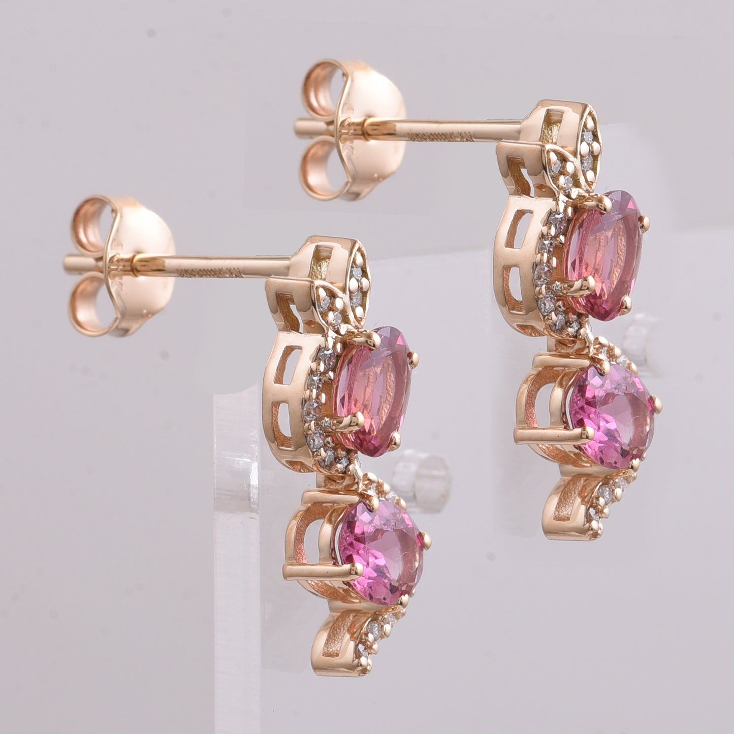 1.28 Ct Oval Mixed Cut Natural Pink Tourmaline 14K Gold Earrings