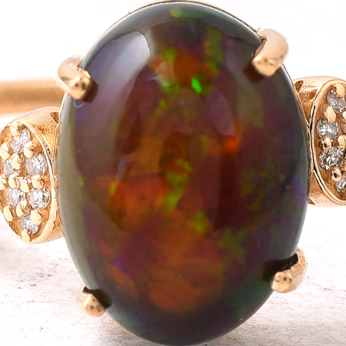 3.22 Ct Oval Cabochon Cut Natural Black Opal 14K Gold Ring