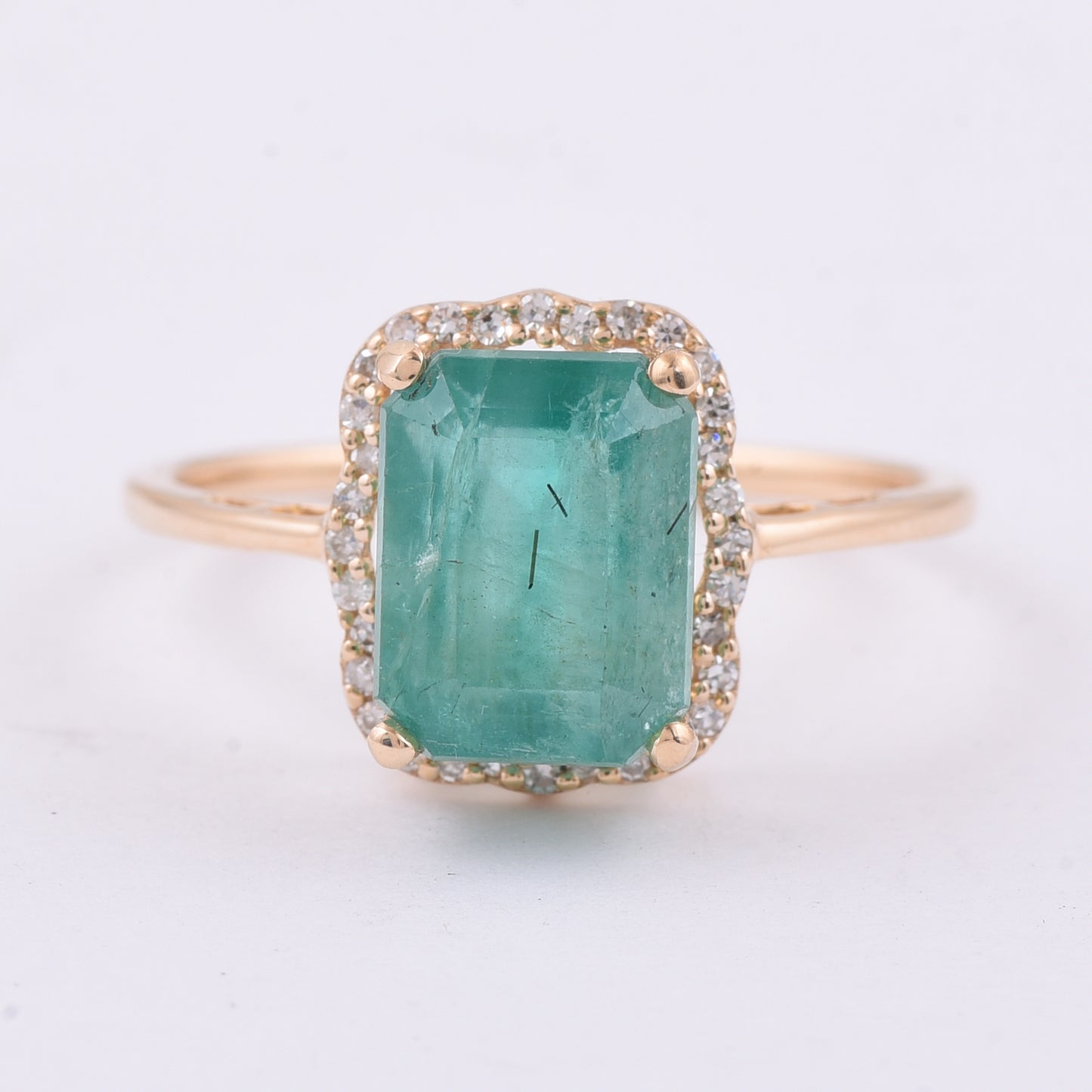 3.27 Ct Octagon Step Cut Natural Emerald 14K Gold Ring