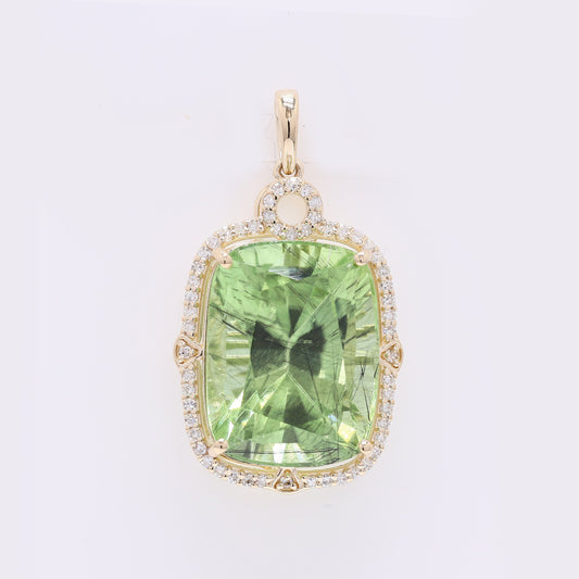11.85 Ct Cushion Mixed Cut Natural Peridot 14K Gold Pendant
