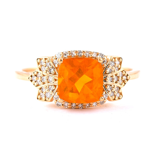 1.06 Ct Cushion Mixed Cut Natural Fire Opal 14K Gold Ring