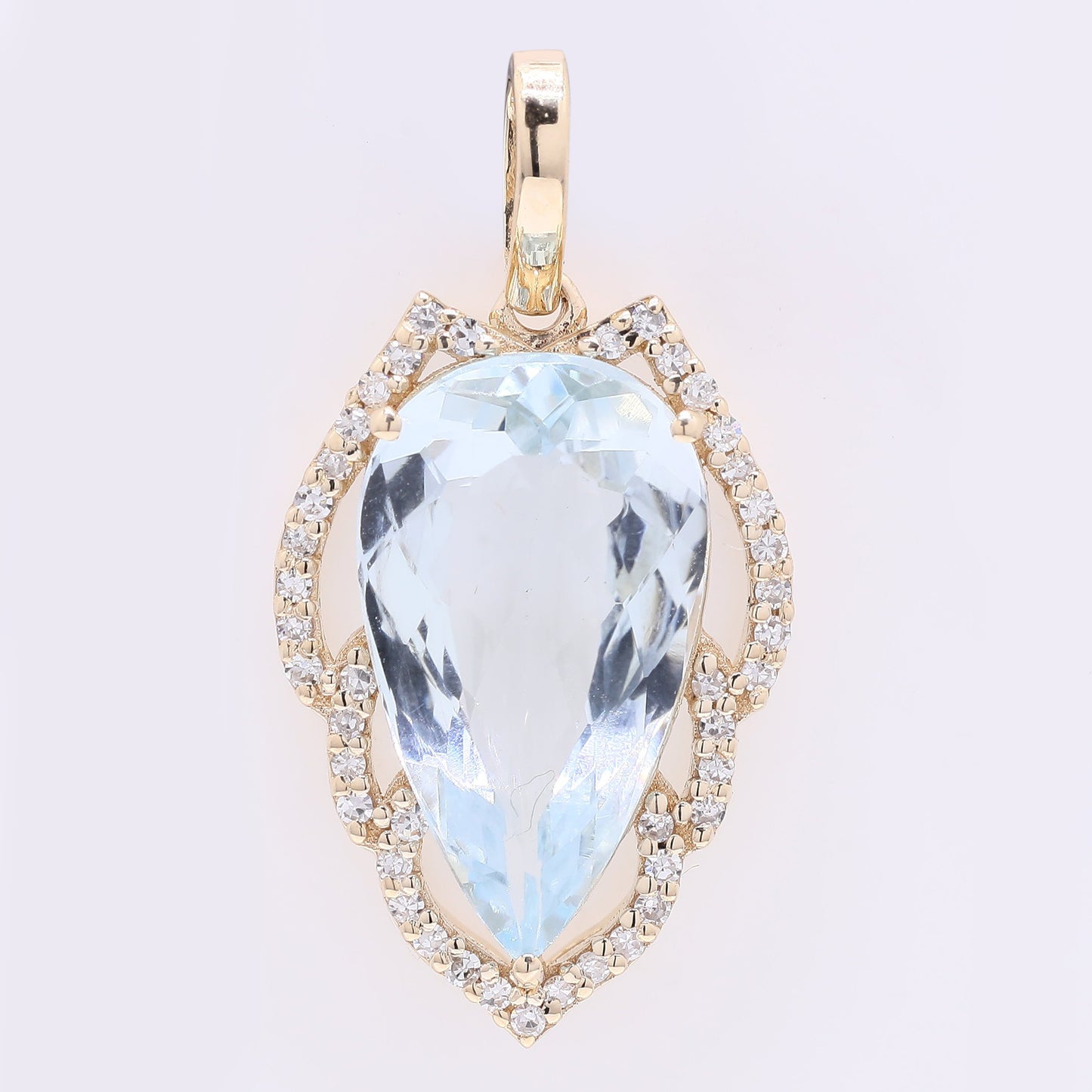 3.41 Ct Pear Mixed Cut Natural Aquamarine 14K Gold Pendant