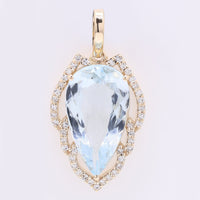 3.41 Ct Pear Mixed Cut Natural Aquamarine 14K Gold Pendant