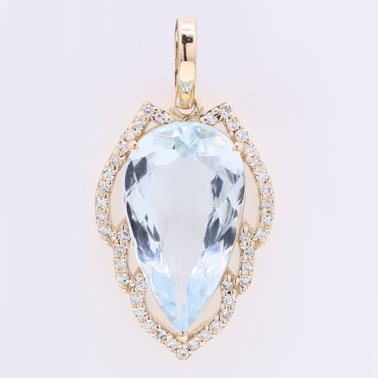 3.41 Ct Pear Mixed Cut Natural Aquamarine 14K Gold Pendant