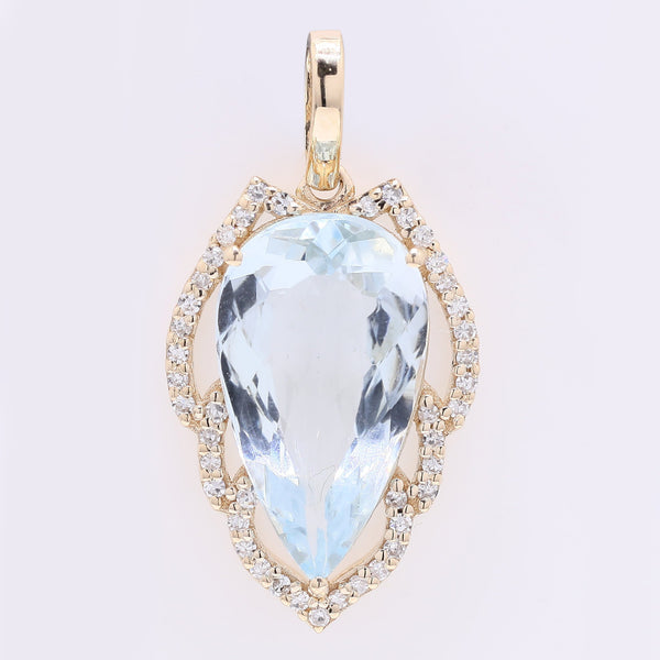 3.41 Ct Pear Mixed Cut Natural Aquamarine 14K Gold Pendant