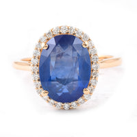 5.48 Ct Oval Blue Sapphire 18K Gold Ring