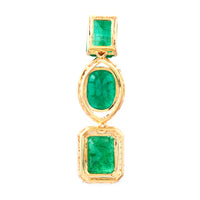 5.06 Ct Octagon Step Cut, Cushion Mixed Cut Natural Emerald 14K Gold Pendant