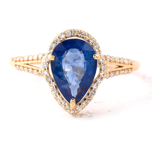 2.27 Ct Pear Mixed Cut Natural Sapphire 14K Gold Ring