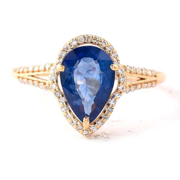 2.27 Ct Pear Mixed Cut Natural Sapphire 14K Gold Ring
