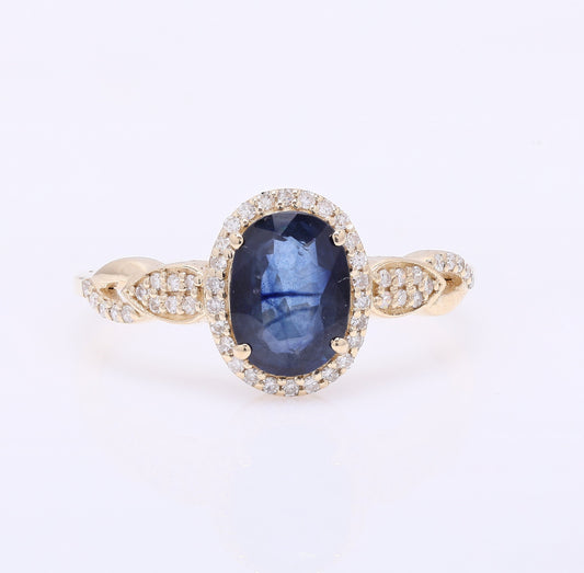 1.55 Ct Oval Mixed Cut Natural Sapphire 14K Gold Ring