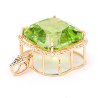 13.82 Ct Cushion Natural Eridot 14K Gold Pendant