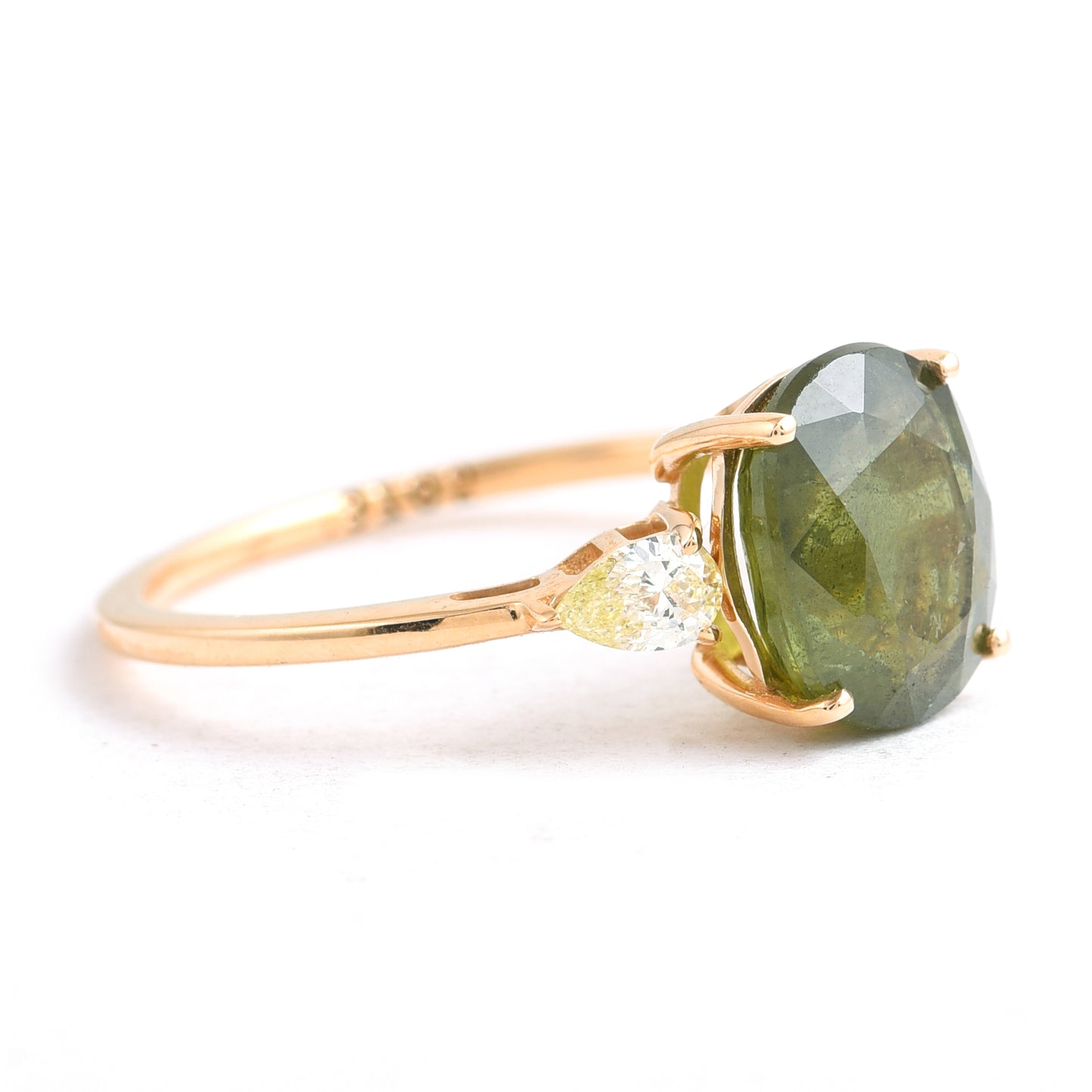1.57 Ct Oval Mixed Cut Natural Green Sapphire 14K Gold Ring