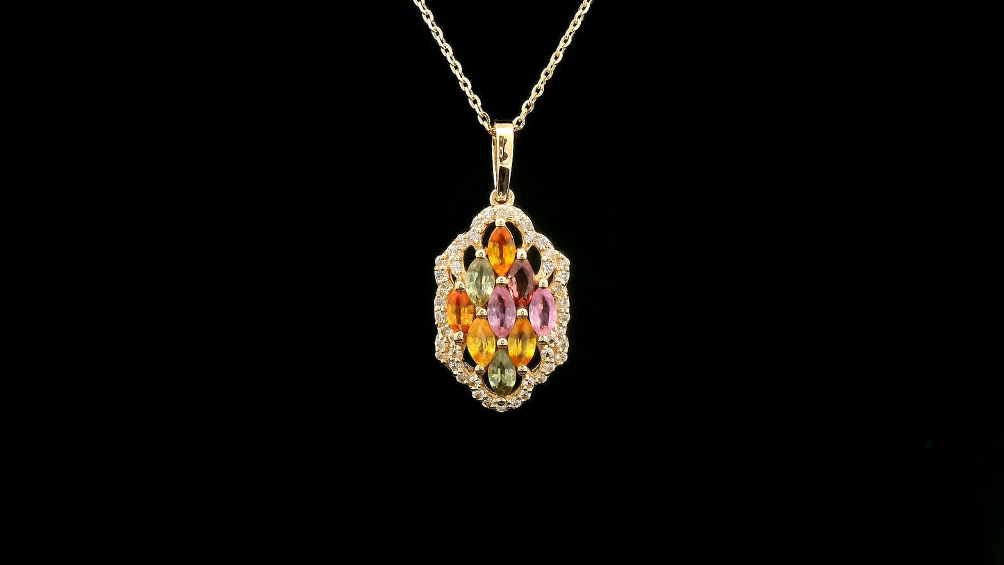 1.11 Ct Marquise Multi Sapphire 14K Gold Pendant