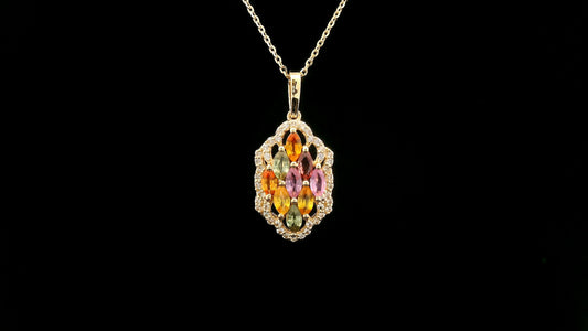 1.11 Ct Marquise Multi Sapphire 14K Gold Pendant