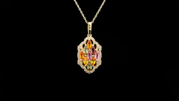 1.11 Ct Marquise Multi Sapphire 14K Gold Pendant