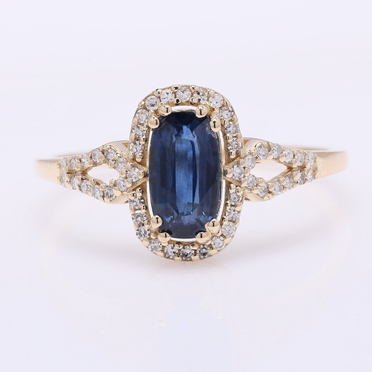 1.22 Ct Cushion Mixed Cut Natural Sapphire 14K Gold Ring