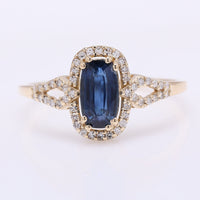 1.22 Ct Cushion Mixed Cut Natural Sapphire 14K Gold Ring
