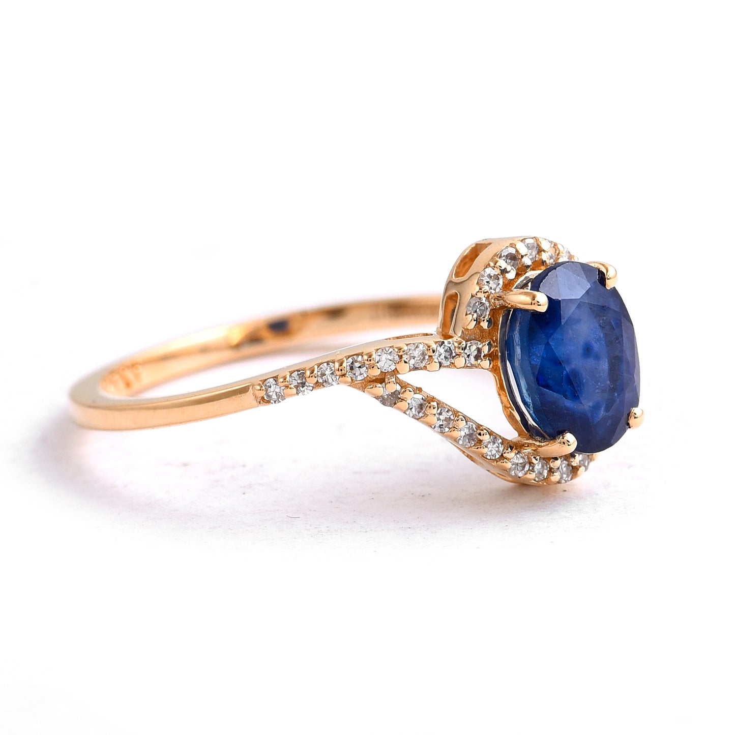 1.40 Ct Oval Mixed Cut Natural Sapphire 14K Gold Ring